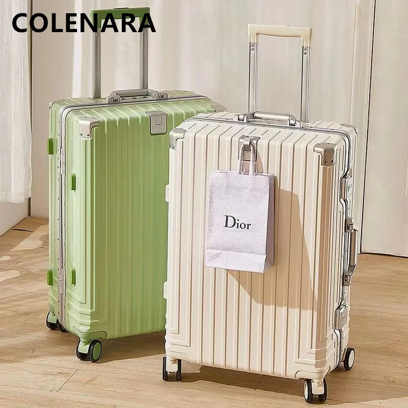 COLENARA 20"22"24"26"28Inch Aluminum Frame Luggage Women's Trolley Case Men's Boarding Case Travel Essentials Rolling Suitcase