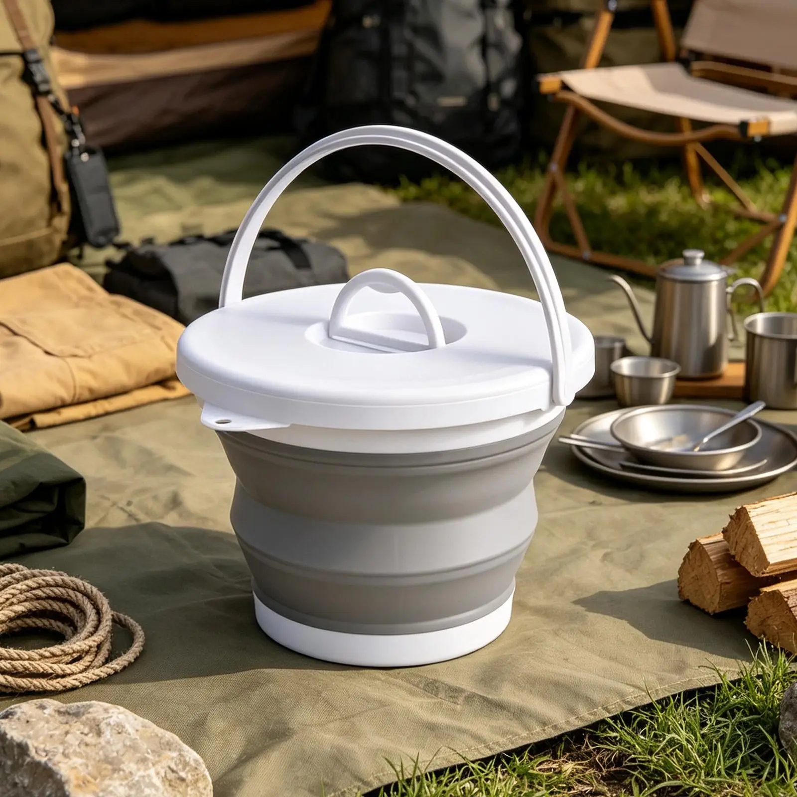 Foldable Bucket 10L Portable Silicone Water Tub with Lid and Handle Camping Foldable Bucket for Home Kitchen Laundry Picnic