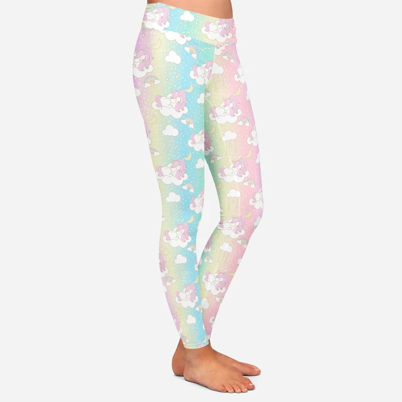 Letsfind Nieuwe Collectie 3D Leuke Eenhoorn Is Slapen Op De Cloud Print Vrouwen Leggings Hoge Taille Zachte Slanke Volledige Leggings