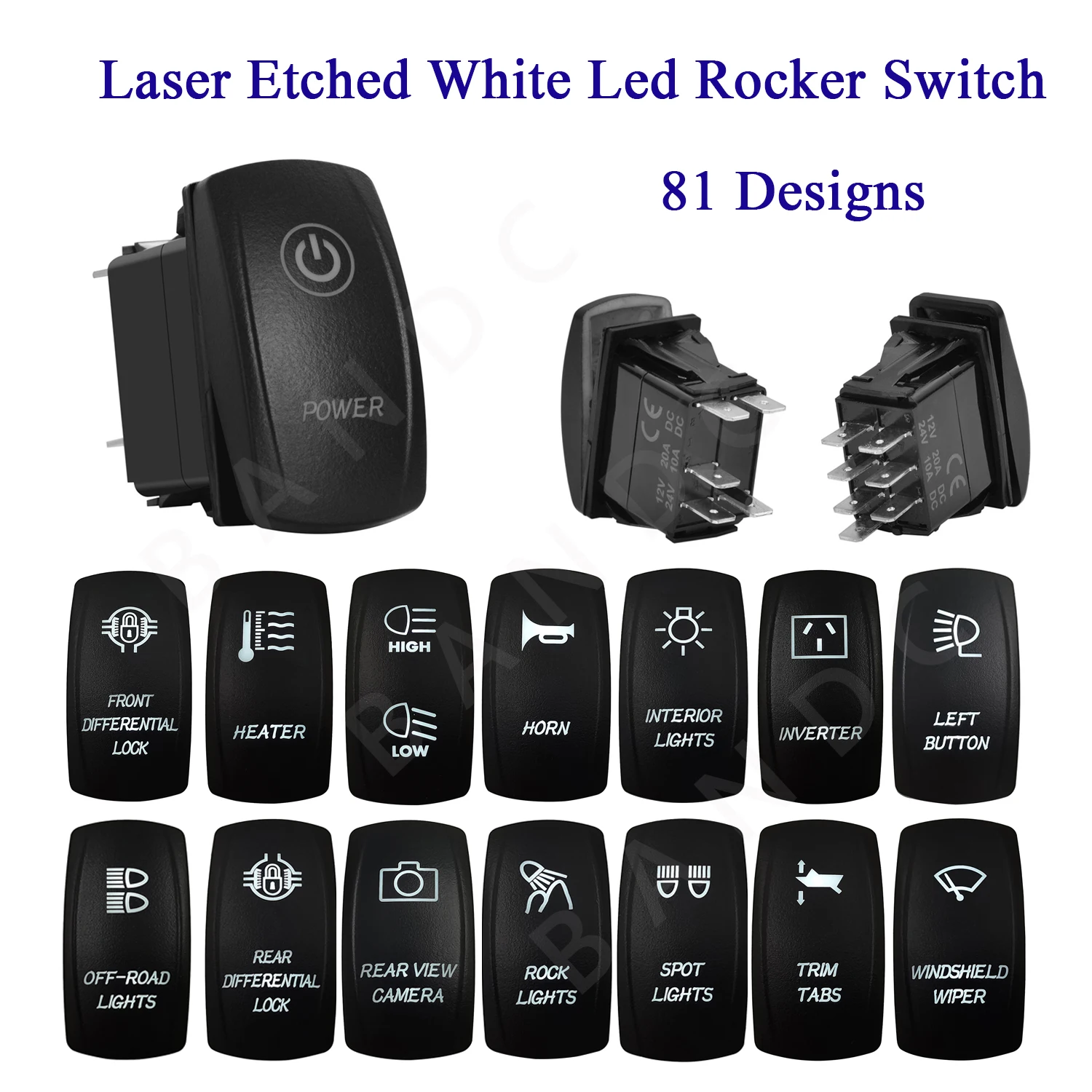 1 Pc Dual WHITE Led  Rocker Toggle Switch 5/7P SPST DPDT ON-OFF ON-OFF-ON Switch for Car Boat RV Marine Vehicle Car Tuning Part