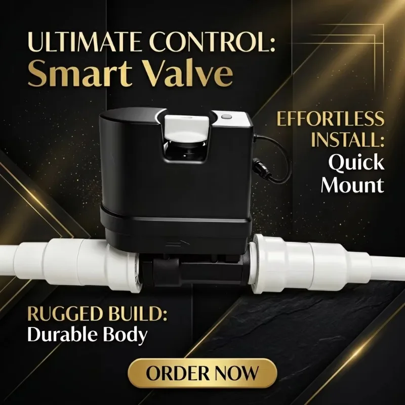 WiFi Smart Water Valve With Flow Meter Water Leak Detector Auto Shut‑off Valve For Kitchen Sink Under Sink Water Protection