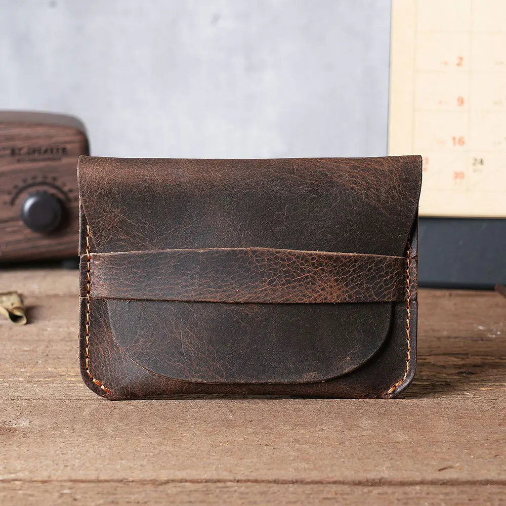 Vintage Leather Handmade Cattle Pickup Wallet Crazy Horse Leather Credit Card Holder Business Card Holder Men's Coin Purse