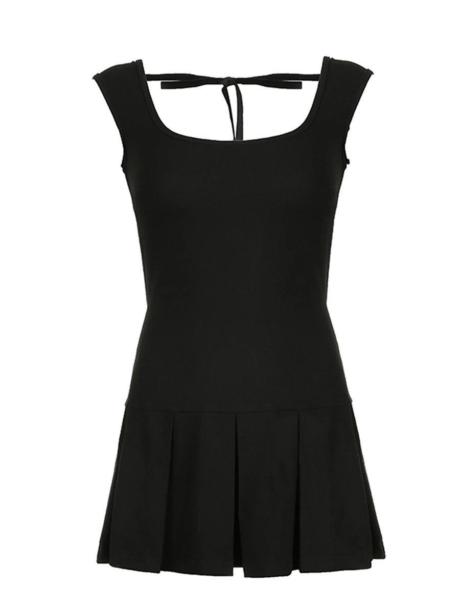 

Women Mini Dress Sleeveless Backless Tie-up A-line Dress Solid Slim Fit Summer Dress Maxi Dresses