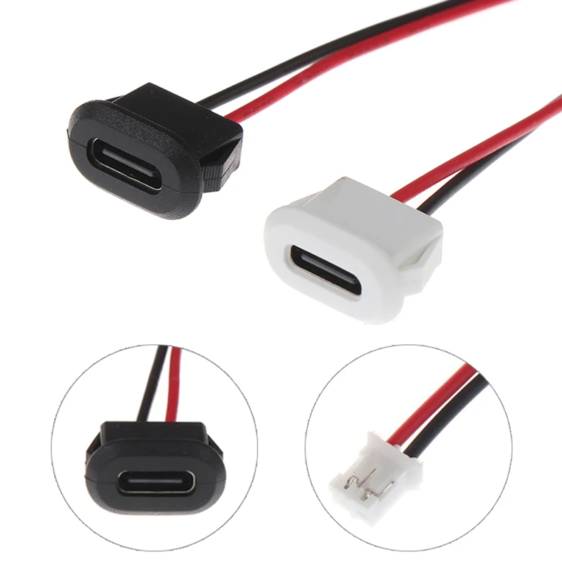 1pc 2Pin USB-C Type Waterproof USB Connector Direct Compression Female Base Socket Charging Interface With Welding Wire