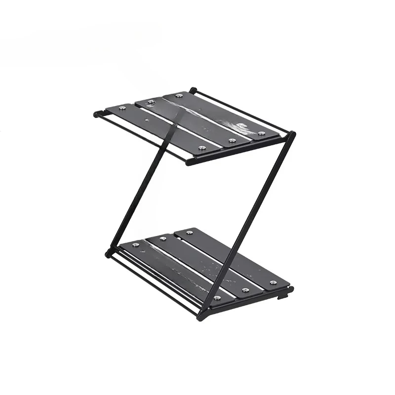

Modern Outdoor Camping Folding Multifunctional Storage Rack Aluminum Alloy Double Layer Portable Z-Shaped Table