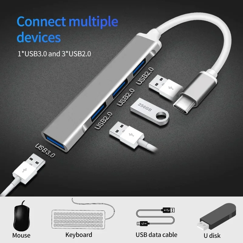 Type C Hub Converter USB Splitter 4 Ports Hight Speed USB 3.0 HUB OTG Printer for Laptop PC Data Charge