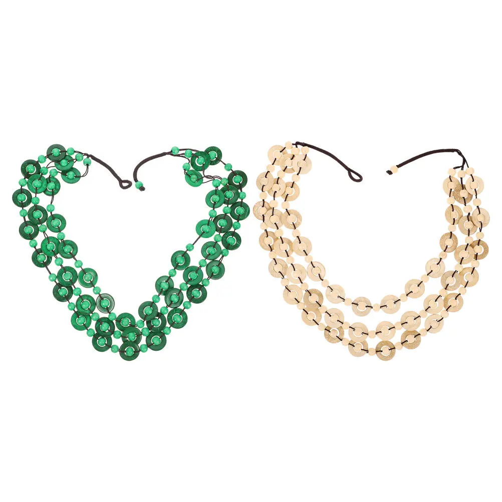 

2pcs Wood Necklaces For Women Coconut Shell Bohemian Layered Choker Coconuts Shell Bead Necklace Colorful Statement Beaded