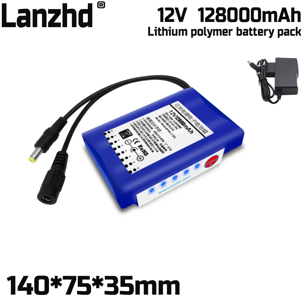 

12V battery pack 12.8Ah Li polymer Rechargeable Lithium Ion capacity DC 12.6V 12800mAh For CCTV Cam Monitor speakers