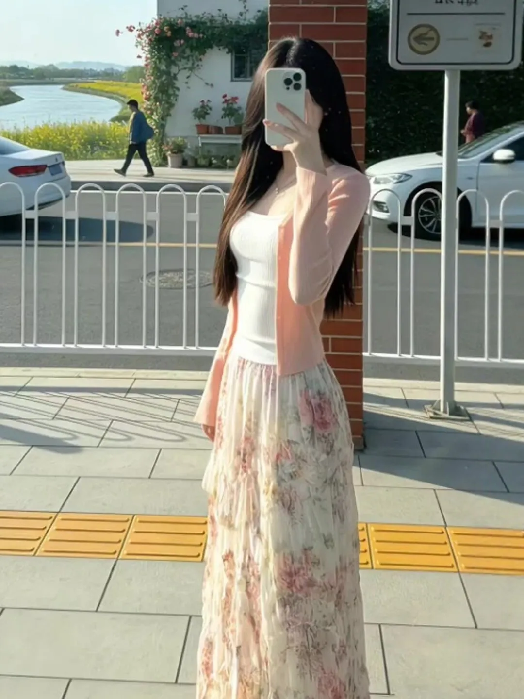

Spring 2026 Women's Floral Print Cardigan Vest Skirt Set Three-Piece Soft Style Comfortable Long Sleeve Button up Slim Fit