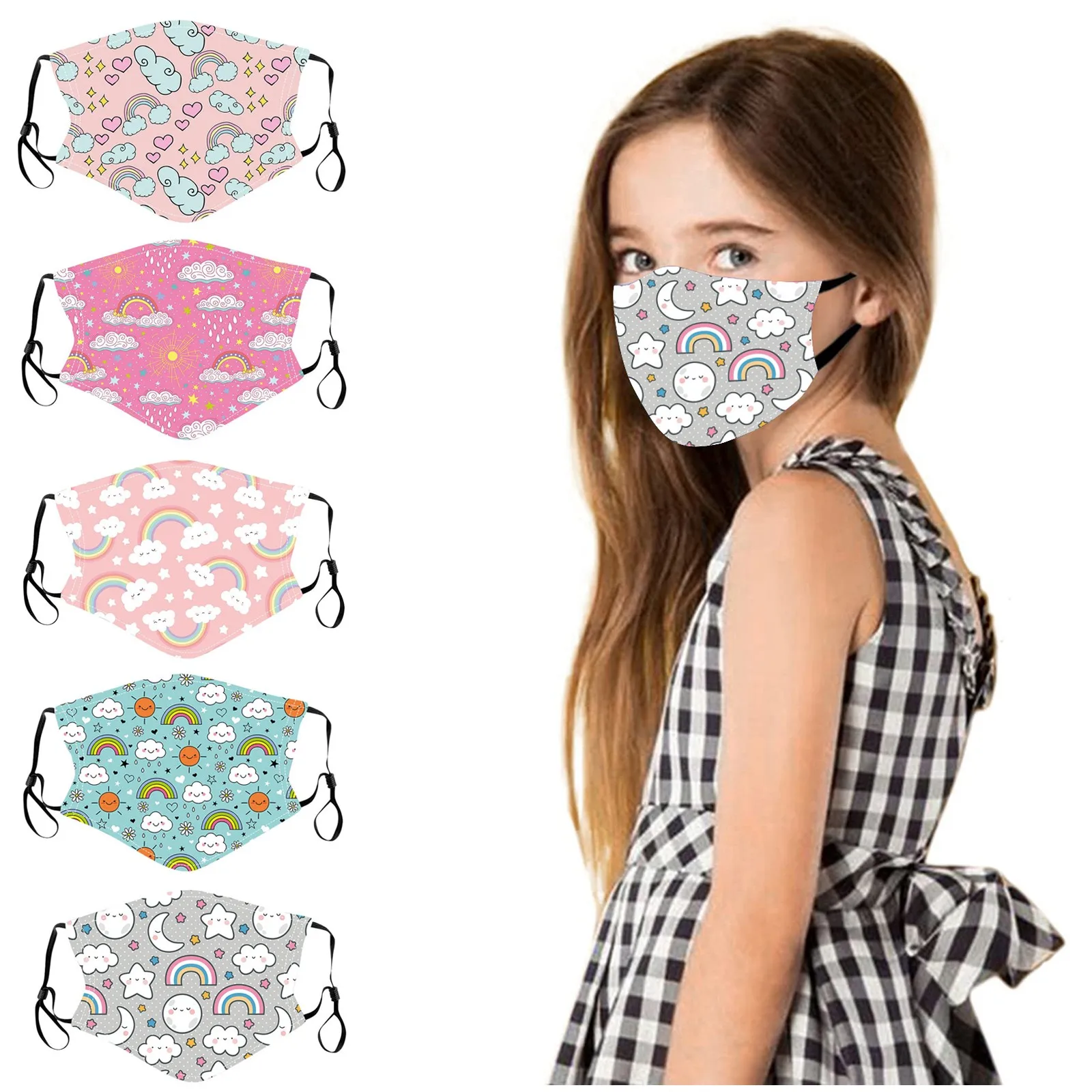 Children'S Adjustable Washable Reuse Printed Cute Face Mask Fashionable Mask With A Variety Of Color Options Breathable Mask