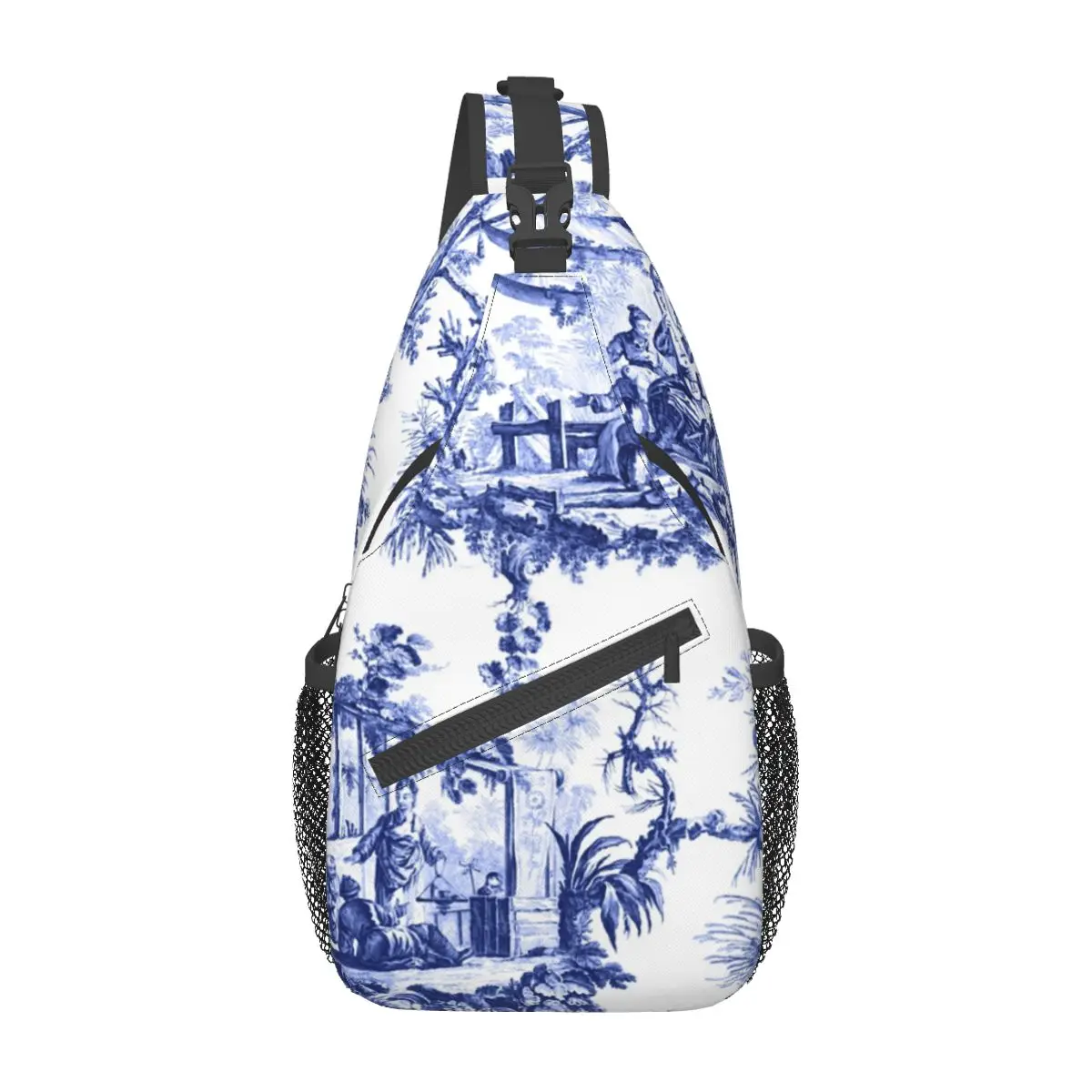 

Blue Chinoiserie Toile Crossbody Sling Bag Casual Chest Bag Oriental Shoulder Backpack Daypack for Travel Hiking Sports Bag