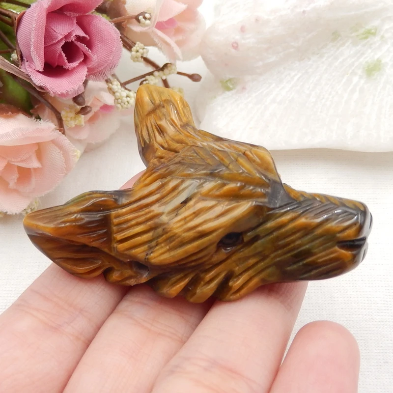 

Natural Tiger eye Carved wolf head Pendant Bead,Popular jewelry,Handmade DIY Jewelry Making 50x40x18mm31.7g