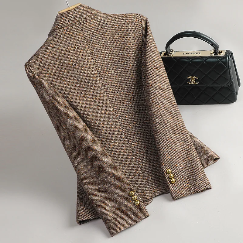 Blazer de lã feminino outerwear 2026 outono inverno jaqueta nova casual high-end terno de lã casaco feminino fino formal trabalho curto jaqueta