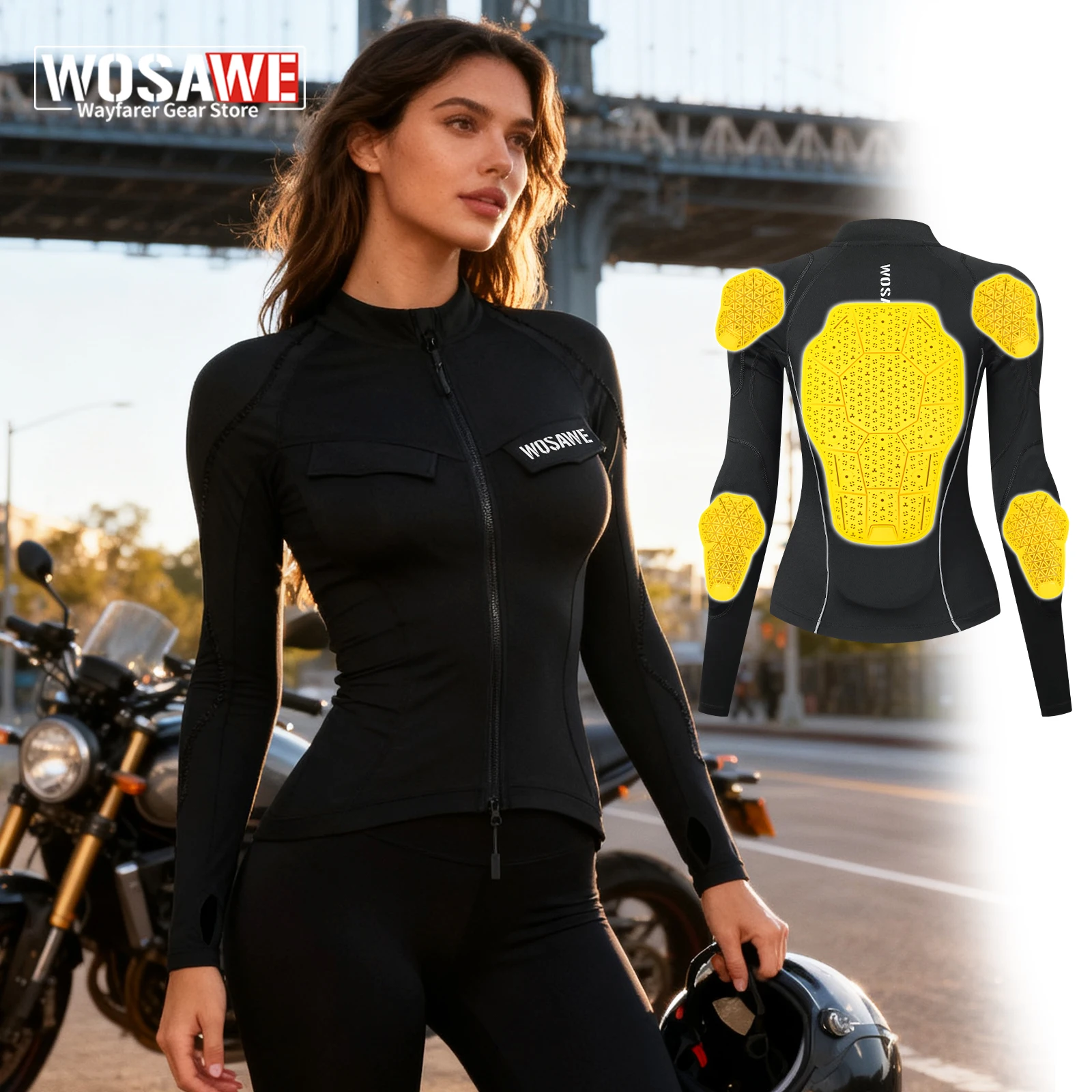 

WOSAWE Summer Motorcycle Style Jacket Slim fit Women Motorcycle Shirt with Back Pads Elbow protector Summer Sport Bike Gear