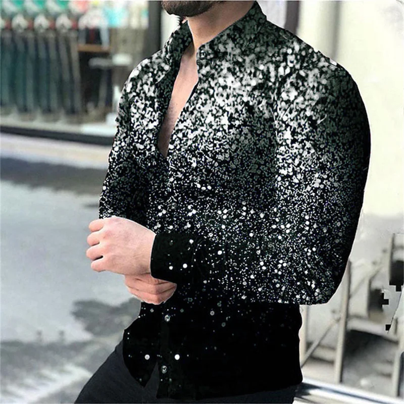 11 colors men's shirts glitter print long sleeve tops high quality hawaiian button down shirts stylish loose plus size 6xl