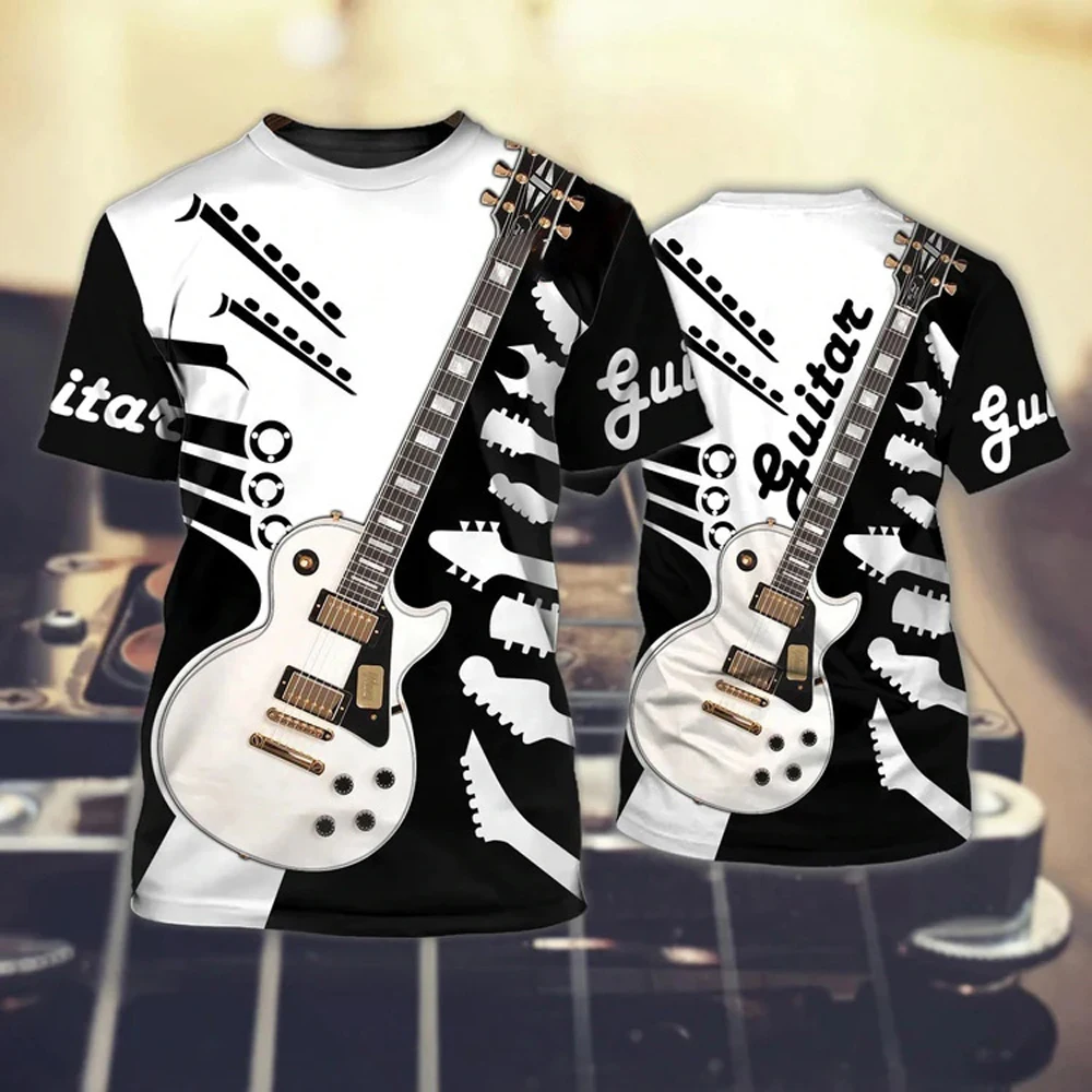 Summer Tide Fashion GUITAR Picture Men T-Shirts  Casual 3D Print Tees Hip Hop Personality Round Neck Short Sleeve Tops