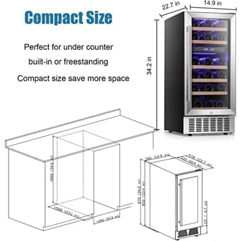 Antártico estrela 15 "refrigerador de vinho sob balcão geladeira de bebidas cerveja mini geladeira 28 garrafas zona dupla embutida autônoma