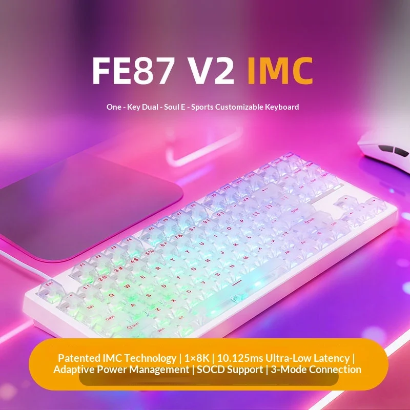 Aishi Fe87 V2 Mechanical Magnetic Axis Gaming Keyboard Tri Mode Wireless Double 8k Polling Rate Imc Low Latency Socd Supported