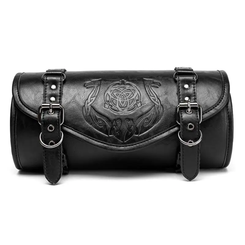 Motorcycle Tool Gothic Punk PU Leather Construction Spacious Compartments Quick Install Straps Bag