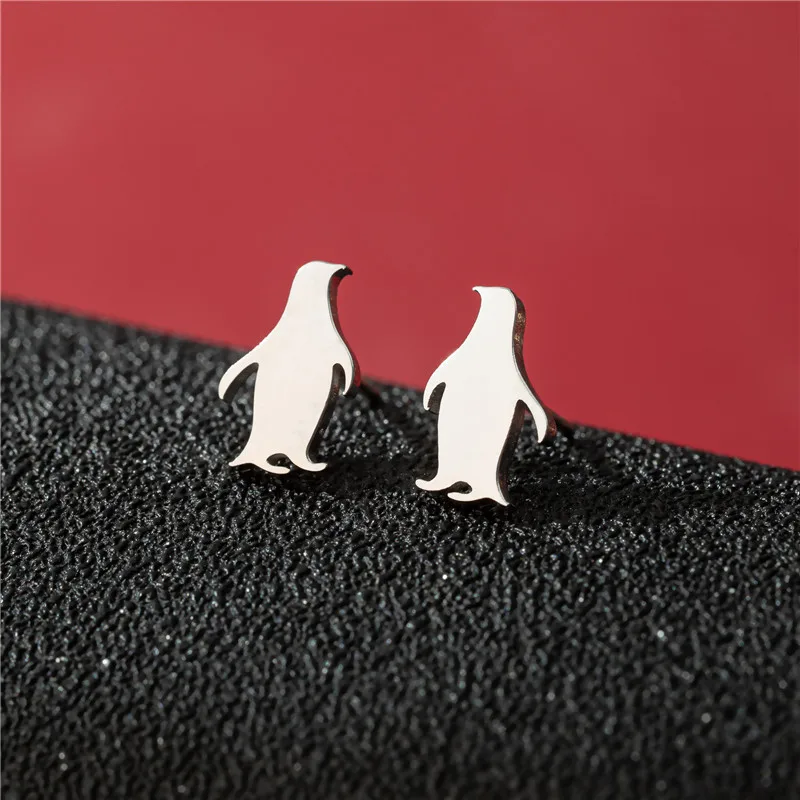 Punk-Spinnennetz-Ohrringe für Frauen, Edelstahl-Musikbrillen-Pinguin-Ohrstecker, Minimalistische Ohrpiercing-Schmuckgeschenke – Detail 7