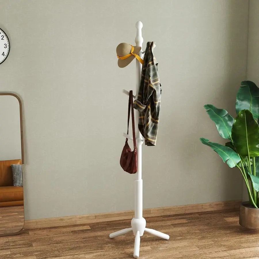 

Wood Coat Rack Stand, Morden Heavy Duty Coat Hanger Stand with 9 Hooks, 3 Adjustable Size Sturdy Coat Tree for Living Room, Ent