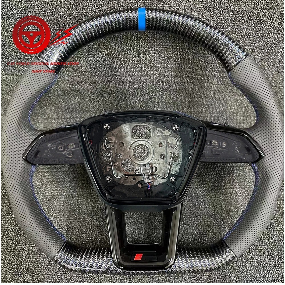 

For Audi A6 RS6 C8 Customized Carbon Fiber Semi Perforated Leather Flat Bottomed Sports Steering Wheel Upgrade