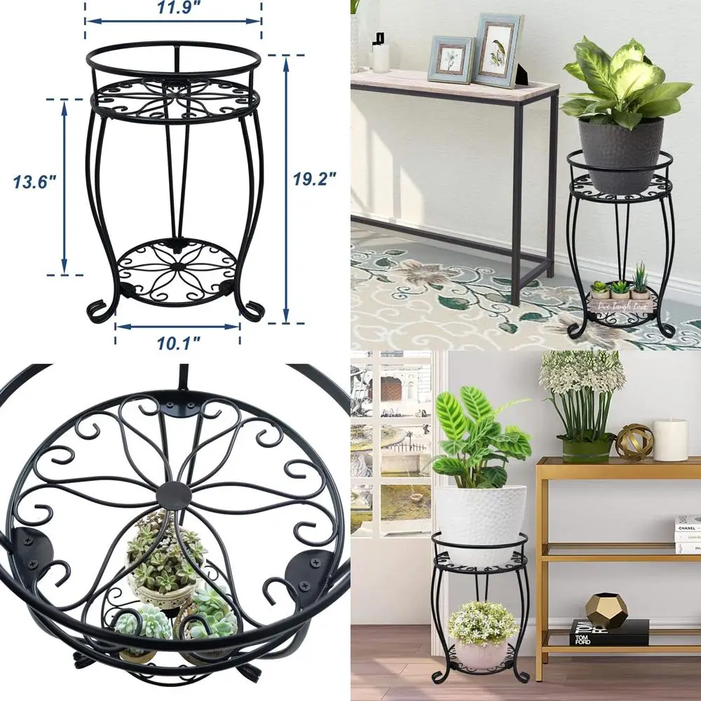 

2-Tier Metal Plant Stand, 19.2 Tall, Holds Multiple Potted Plants, Suitable for Indoor and Outdoor Use, Black