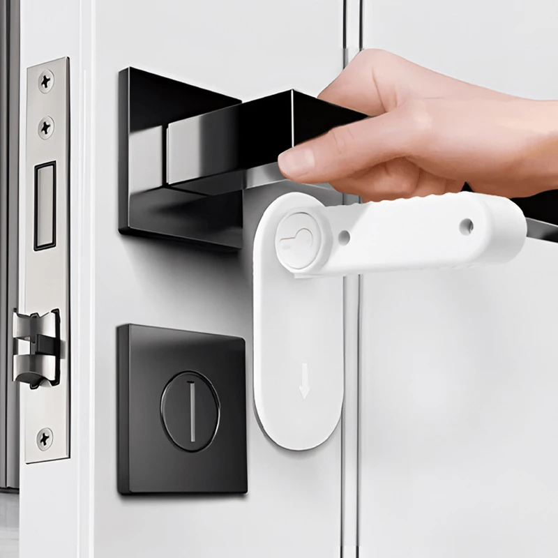 Door Rod Lock Universal Door Lever Lock Anti Opening Handle Child and Baby Safety Lock No Drilling Multifunctional Hidden Button