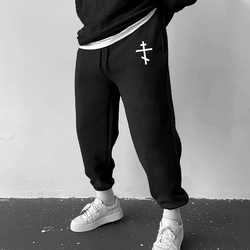 Cross Print Sweatpants for Men Christian Athletic Running Joggers Trackpants Autumn Winter Warm Cozy Fleece Lined Pants Trousers