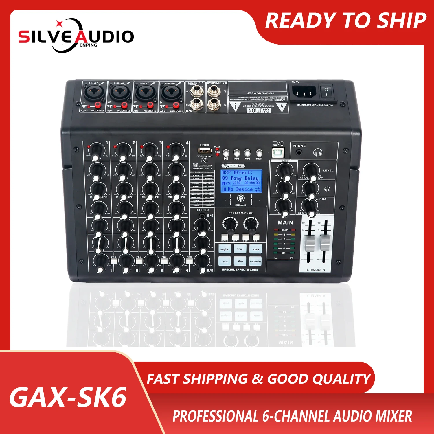 GAX-SK6 high-quality 6-channel digital mixer with built-in effects and USB interface for live performance recording