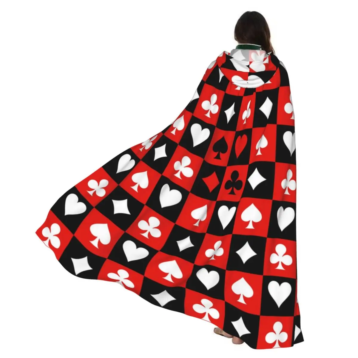 

Adult Vampire Cape Hooded Robe Card Suit Chess Board Halloween Cloak Full Length Cosplay