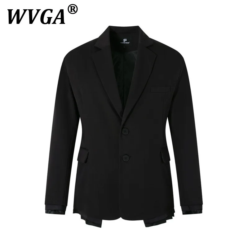 

WVGA Spring Autumn New Man Fake Two-Piece Patchwork Frayed Edge Design Blazer Niche Chic Casual Single-Breasted Suit-Coat W10678