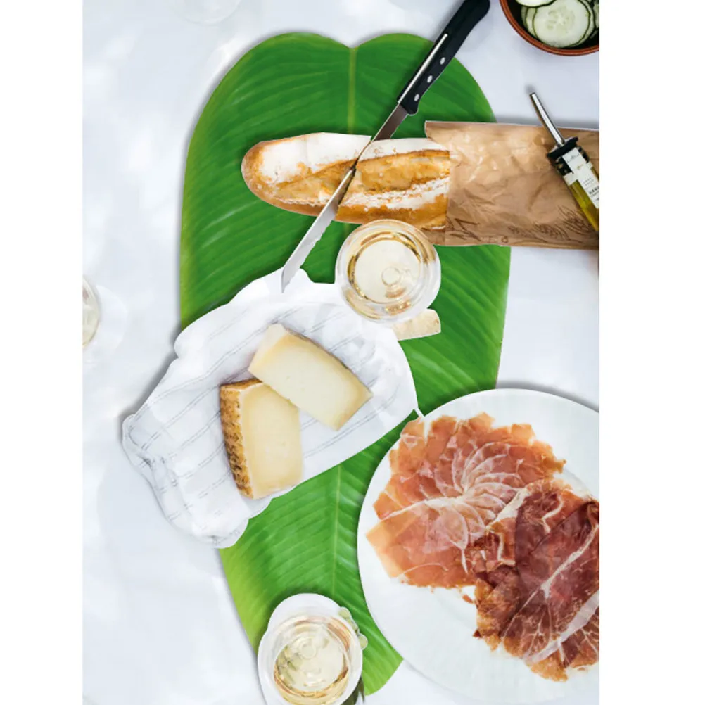 Juego de 5 Manteles Individuales de Hojas de Plátano Artificiales, Tela Premium, Decoración Tropical para Fiestas Hawaianas, Luau, Selva, Verde Realista