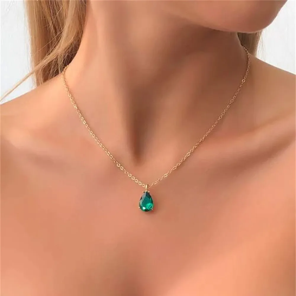 Fashion Boho Simple Gold-plate Multicolor Crystal Drop Pendant Choker Necklace For Women Vintage Collar Bead Chain Jewelry Gift