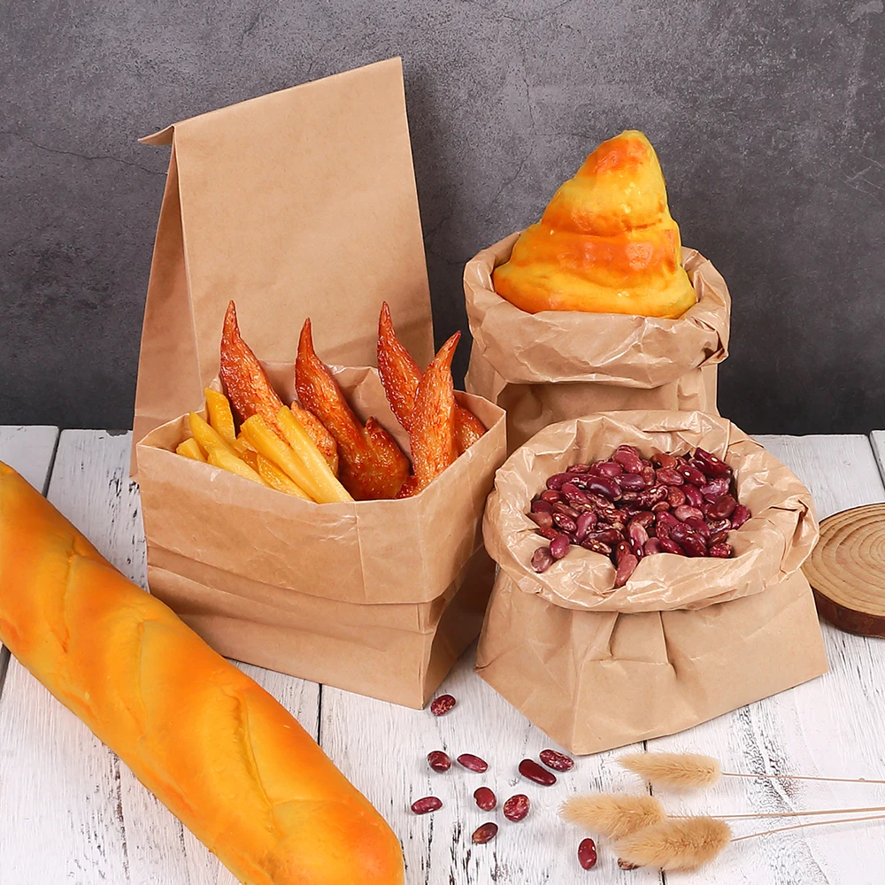 10Pcs Kraft Paper Bags Versatile Paper Snacks Lunch Bags for Food Take Out or Retail Shopping Bread Food Packaging Bag