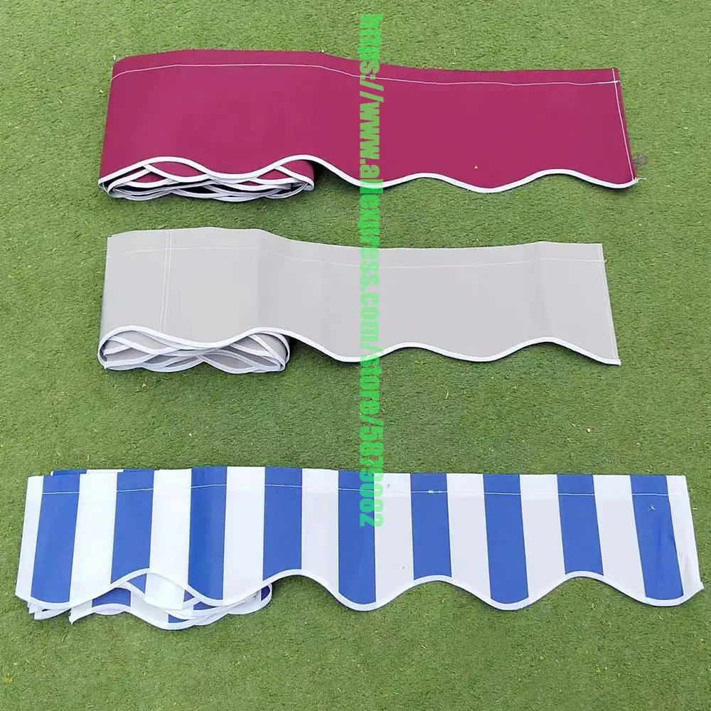 Retractable Patio Awning Replacement Fabric Windows Wavy Valance Durable Sunshade Canopy Cloth Waterproof Gray Beige Strips