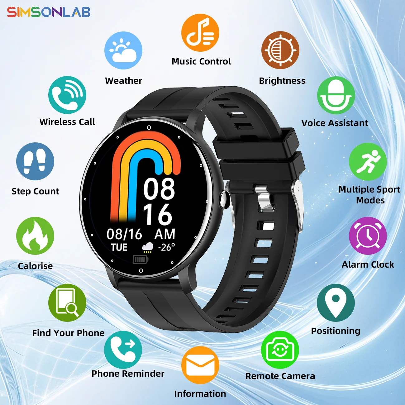 

NEW 1.5-inch Screen Smartwatch for Android/IOS Wireless Call Camera Control Custom the Dial Voice Microphone Men Women Gifts
