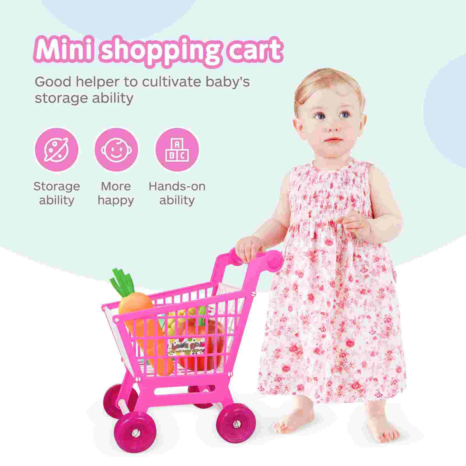 Mainan kereta bayi simulasi keranjang belanja Supermarket untuk anak-anak troli balita Carts Carts Pink