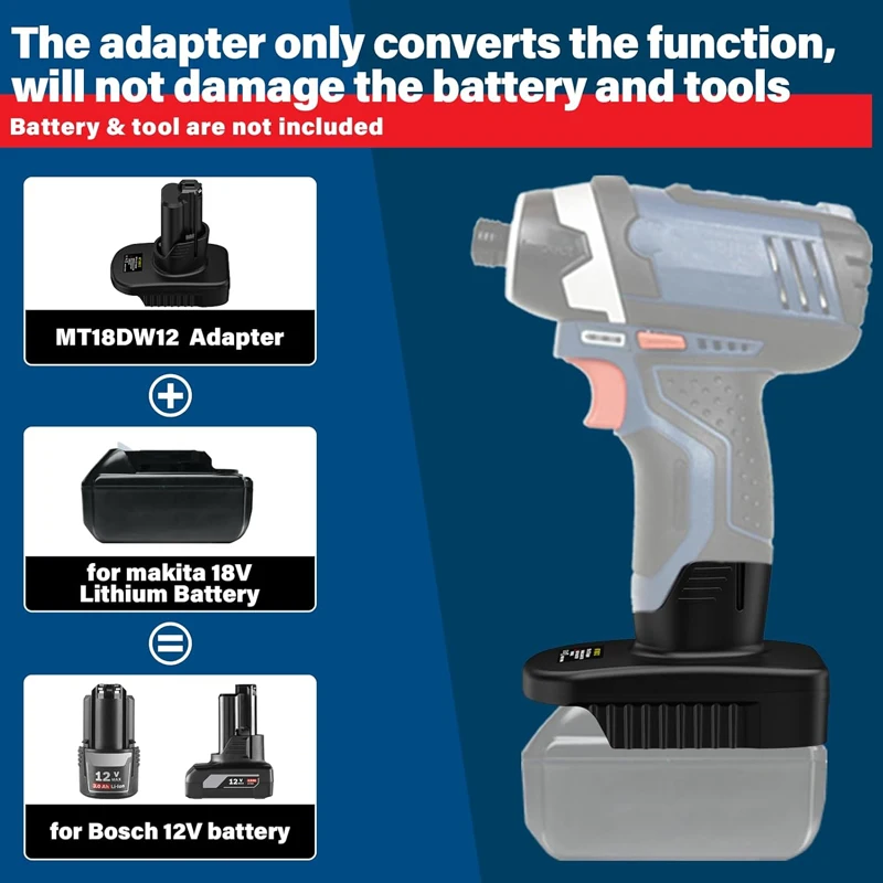 Adattatore batteria per batteria Bosch/Makita/Milwaukee/Dewalt 18/20V Converti in convertitore batteria per utensili elettrici a batteria Bosch 12V