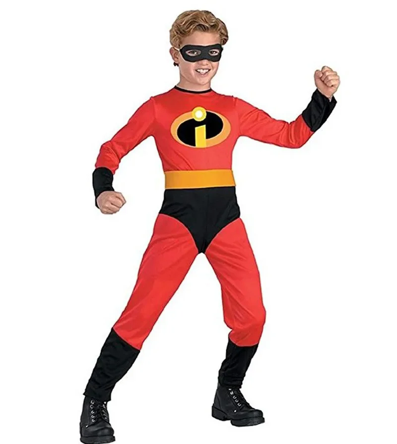 Kinder Die Unglaublichen Cosplay-Kostüm Anime Die Unglaublichen Roter Jumpsuit Bodysuit Maske Komplettset Halloween-Kostüme für Jungen und Mädchen – Detail 11
