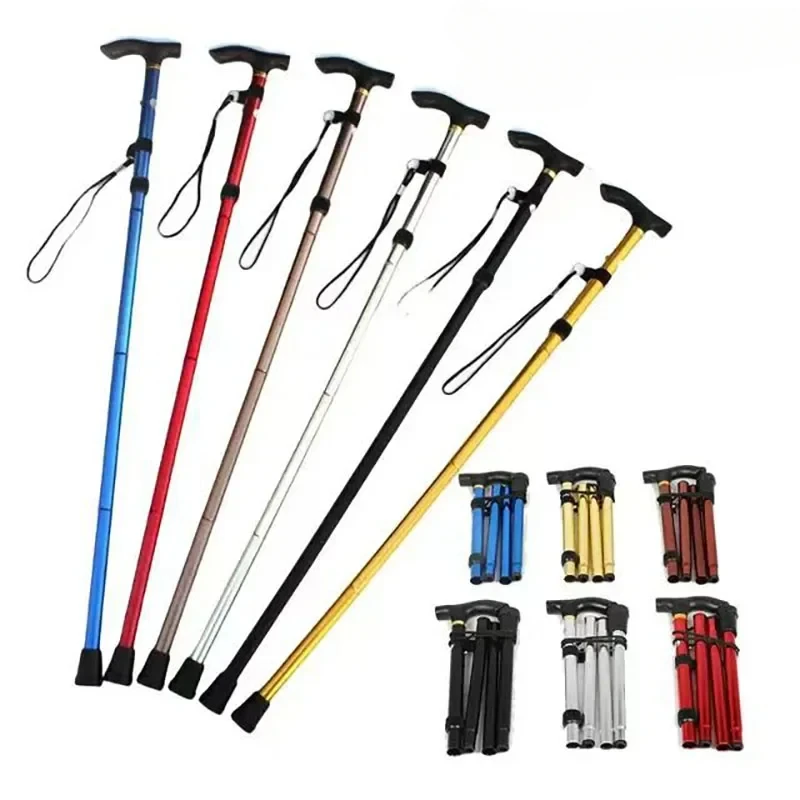 Outdoor Hiking Camping Mountaineering Folding Trekking Pole Telescopic Crutches Travel Climbing Sports Aluminum Alloy Cane