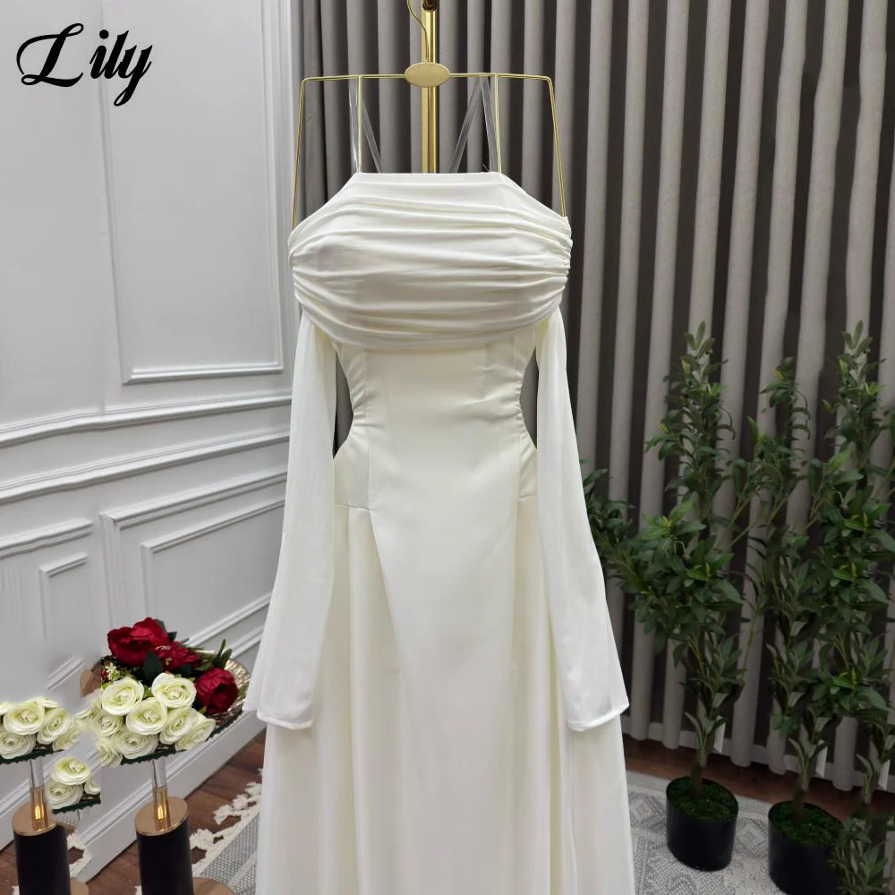 Lily White Evening Dress Off the Shoulder Prom Dresses Full Sleeves Party Formal Gown A Line robe de bal for Woman Customized image 6