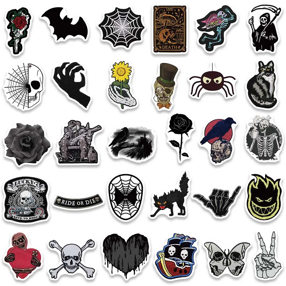 60pcs Punk Darkness Cartoon Spider Wed Skull Stickers Pack For Laptop Phone Guitar Luggage Waterproof Graffiti Car Decals