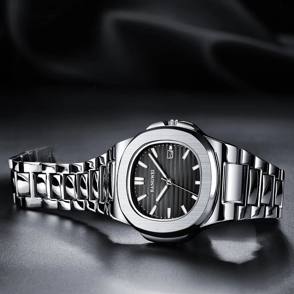 BANGWEI Modische Quadratische Quarz-Herrenuhr Wasserdicht Leuchtend mit Datumsanzeige Edelstahl-Uhren für Männer Luxuriöse Business-Herrenarmbanduhr – Detail 19