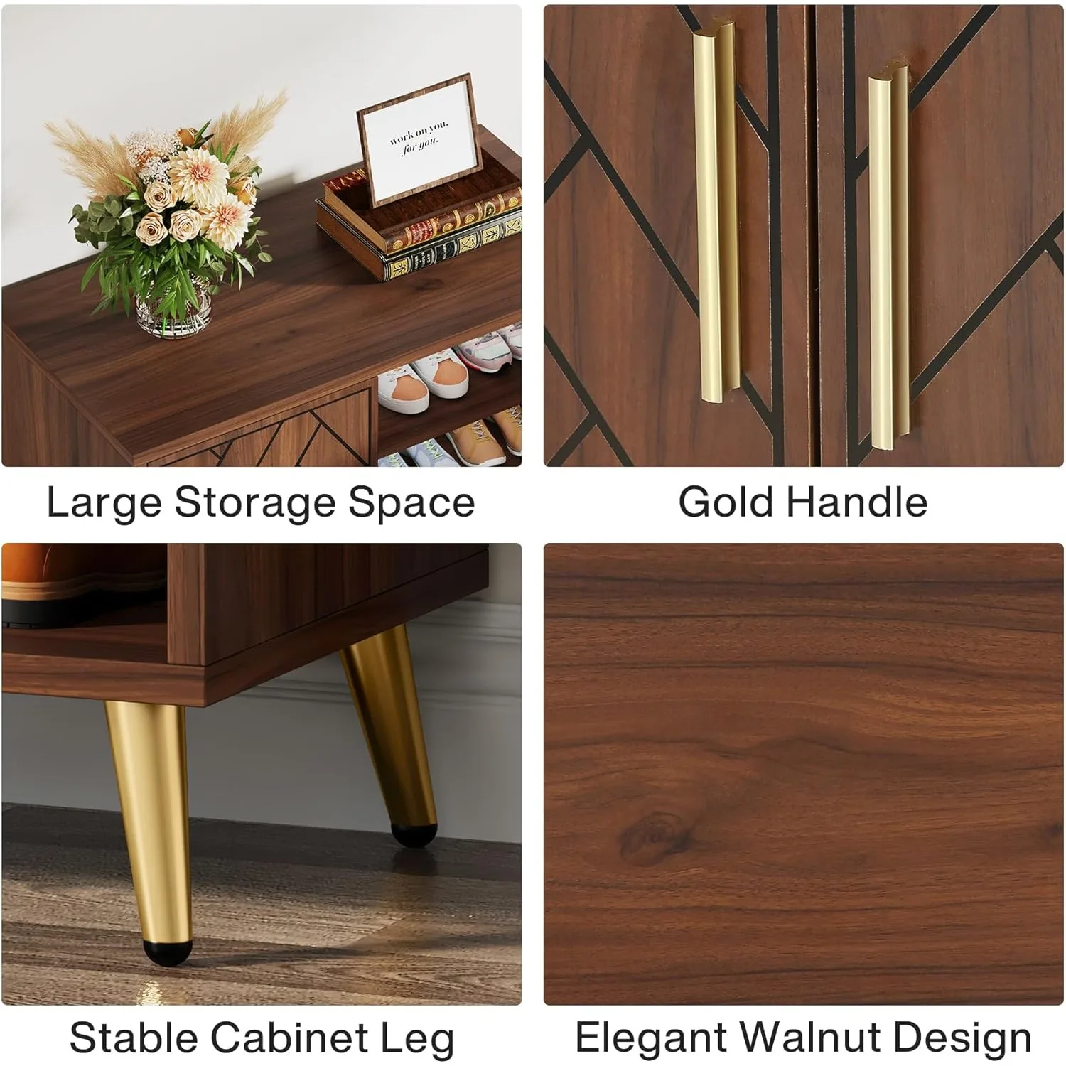 6-Tier Shoe Cabinet with Doors, Wooden Shoe Storage Cabinet with Adjustable Shelves for Entryway, Hallway, Bedroom (Walnut) image 6