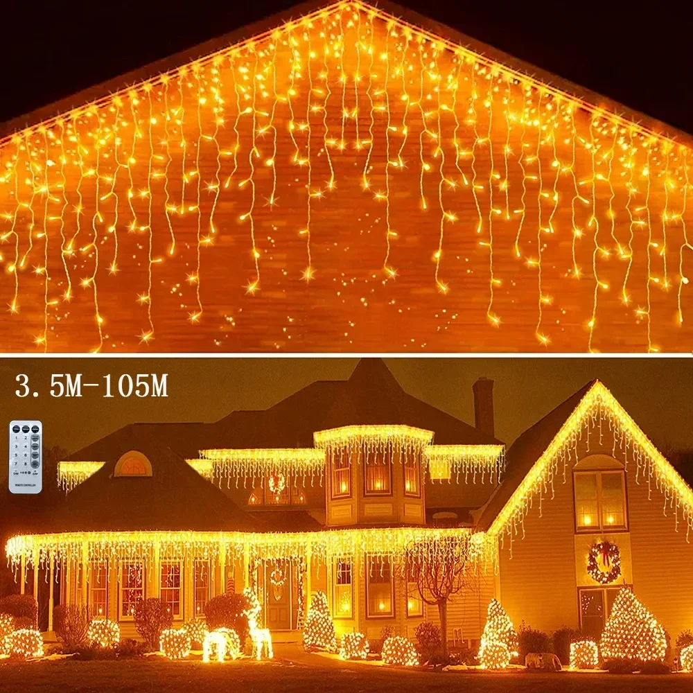 Decorações de natal para casa ao ar livre led cortina sincelo luz da corda rua guirlanda na casa inverno 3m-35m decoração de ano novo