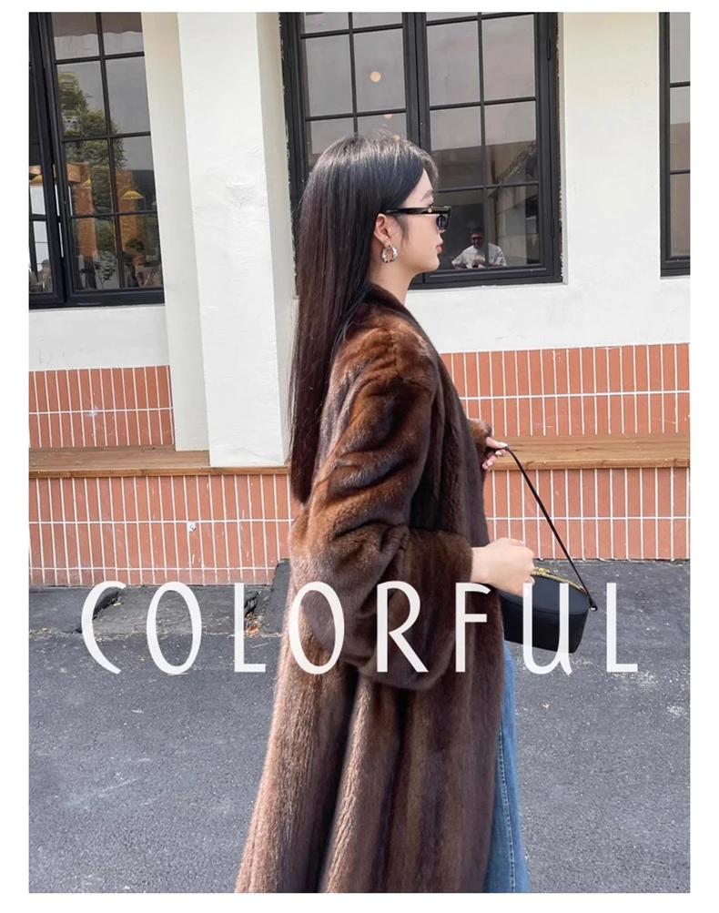 Lautaro Winter Long Vintage Elegant Luxury Chic Thick Warm Soft Brown Fluffy Faux Mink Fur Coat Women V Neck Furry Overcoat 2023