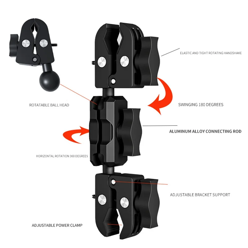 ABZZ-كاميرا المشبك جبل سوبر المشبك محول مزدوج رئيس حامل متعدد الوظائف للدراجات النارية دراجة كاميرا يتصاعد
