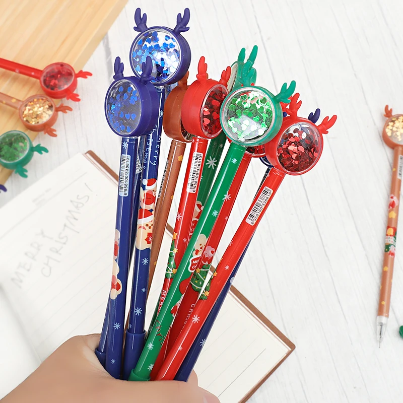 

5pcs Creative Christmas Stationery Cartoon Writing Pens Elk Sequined Gel Pens Gift Smooth Writing Pen New Year Navidad 2025 Gift