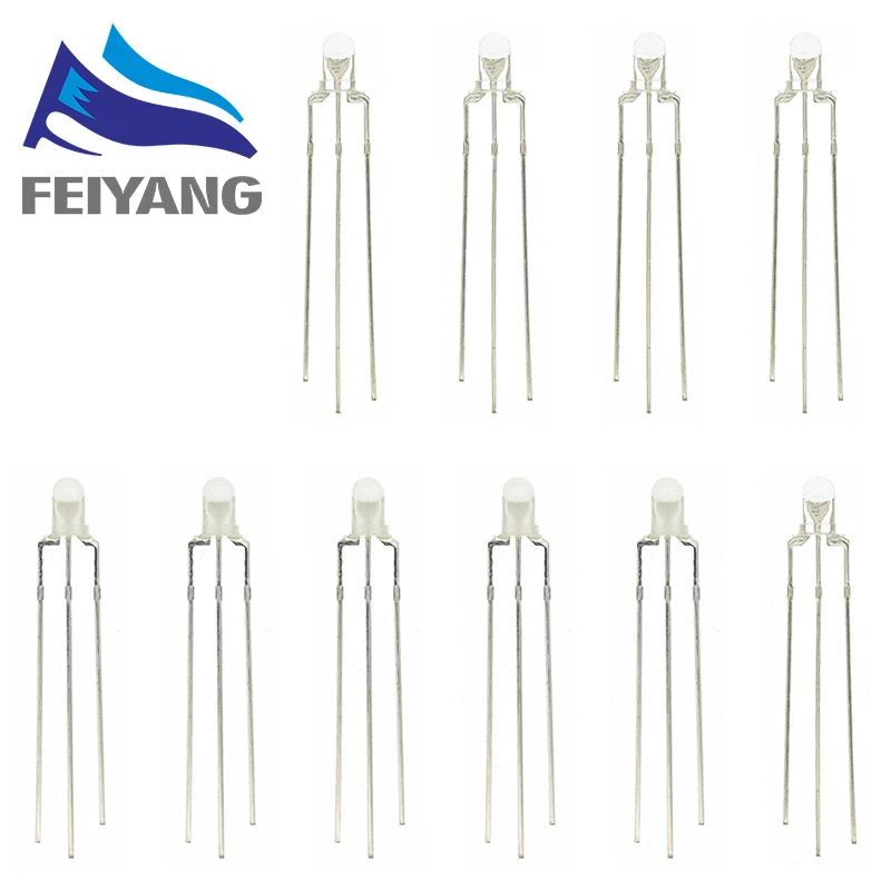 50pcs 3mm Round Clear/Fog LED Bicolor Lamp F3 Common Anode/Cathode LED 3 Pins Light Emitting Diode Red&Yellow Blue&Green